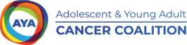 Logo for the Adolescent & Young Adult Cancer Coalition, featuring the acronym AYA in a circular, multicolored design next to the coalitions name in blue and gray text.