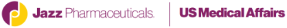 Logo of Jazz Pharmaceuticals featuring a circular emblem with a stylized letter J in white and yellow, alongside the company name in bold purple and yellow text on a white background.