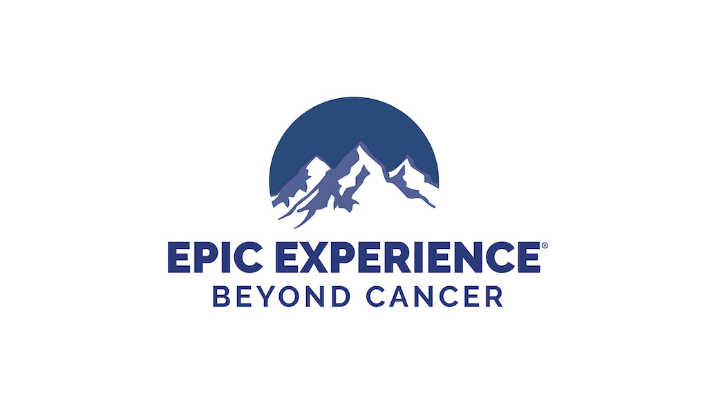 Logo with three white mountain peaks inside a blue circle above the words EPIC EXPERIENCE in bold blue letters and BEYOND CANCER in smaller blue text underneath on a white background.